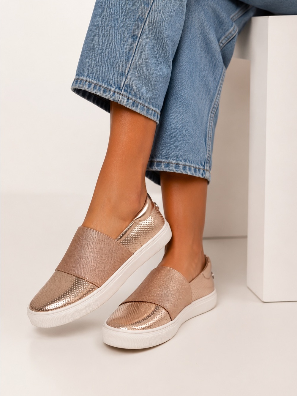 Steve Madden Gold Slip-On Sneakers with Metallic Finish